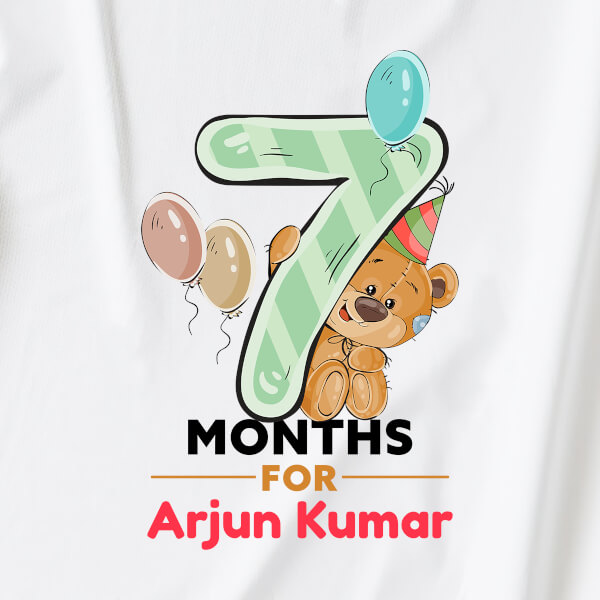 Custom 7 Months For The Baby Cute Teddy Bear Monthly Birthday Dungaree Design