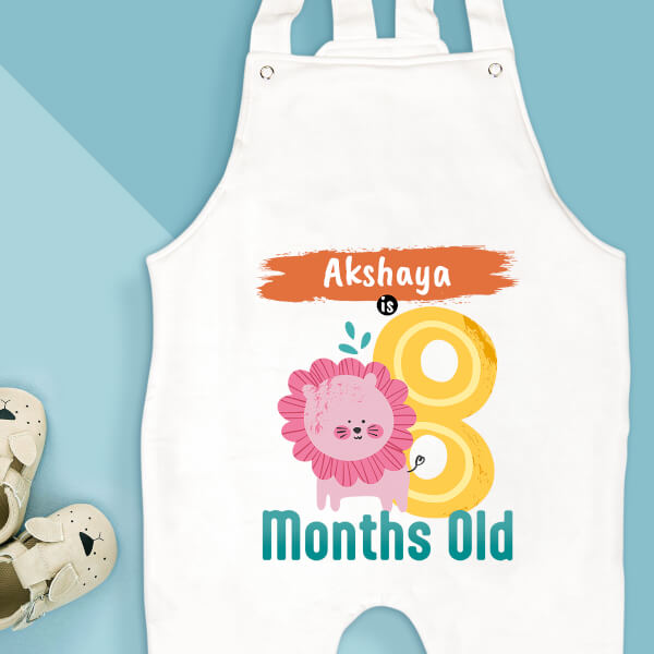 Custom Baby is 8 Months Old Monthly Birthday Dungaree Design