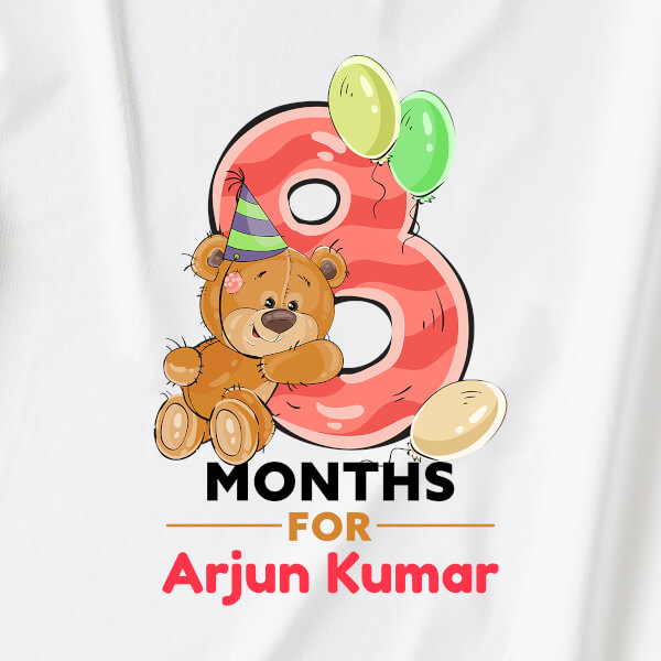 Custom 8 Months For The Baby Cute Teddy Bear Monthly Birthday Dungaree Design