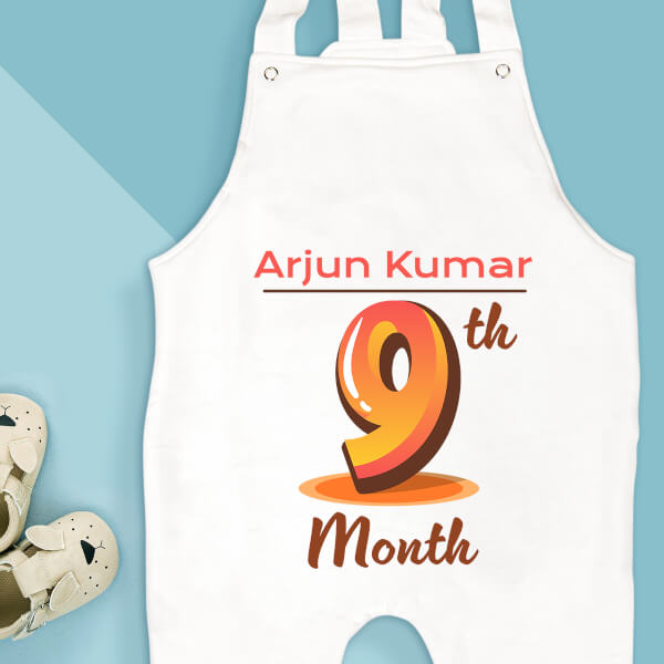 Custom 9th Month of The Baby Monthly Birthday Dungaree Design