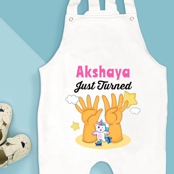 Custom Just Turned 9 Monthly Birthday Dungaree Design
