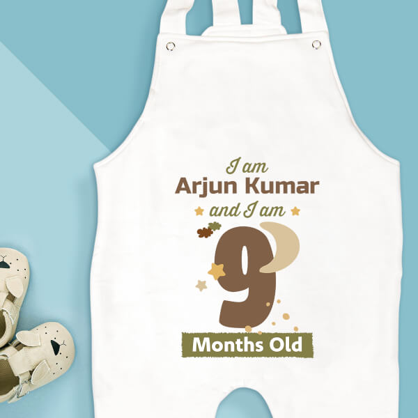 Custom I Am 9 Months Old Baby Monthly Birthday Dungaree Design