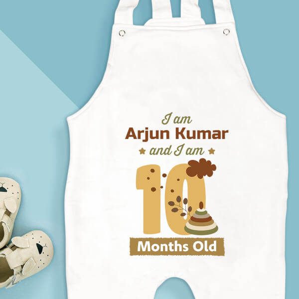 Custom I Am 10 Months Old Baby Monthly Birthday Dungaree Design