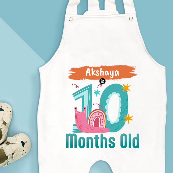 Custom Baby is 10 Months Old Monthly Birthday Dungaree Design