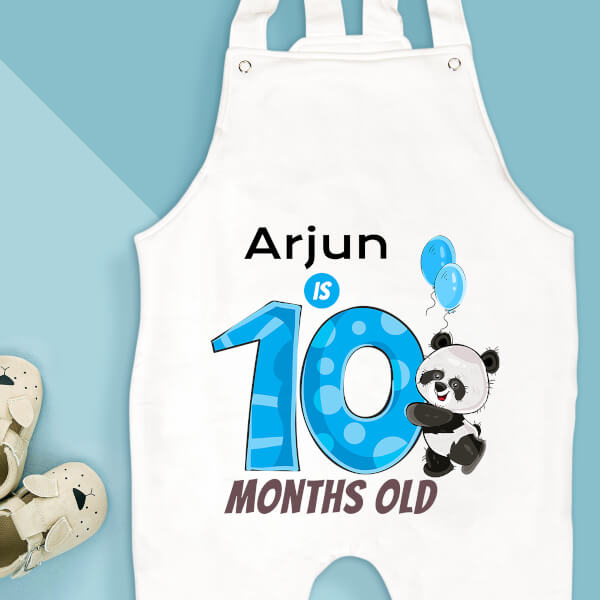 Custom Baby is 10 Months Old Cute Panda Monthly Birthday Dungaree Design