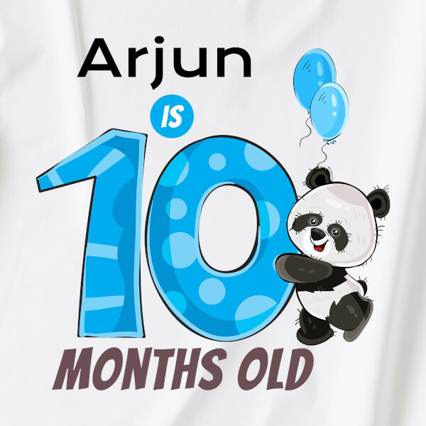 Custom Baby is 10 Months Old Cute Panda Monthly Birthday Dungaree Design