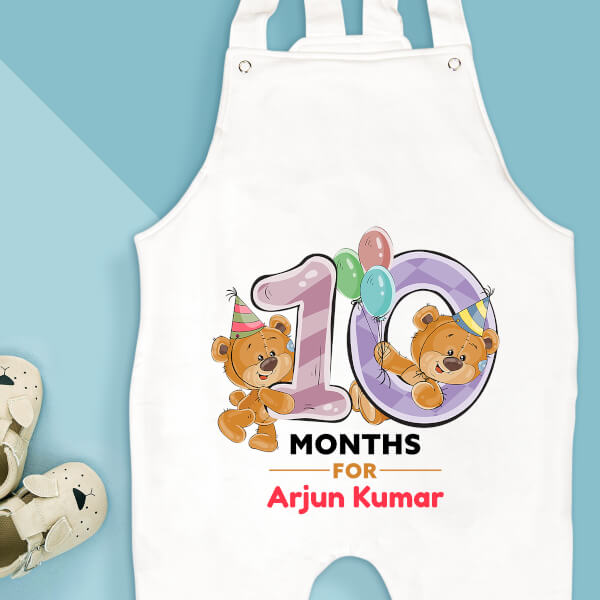 Custom 10 Months For The Baby Cute Teddy Bear Monthly Birthday Dungaree Design