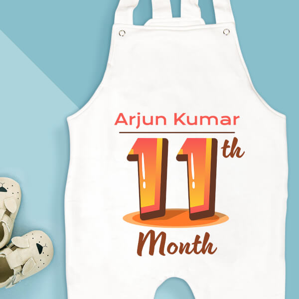 Custom 11th Month of The Baby Monthly Birthday Dungaree Design