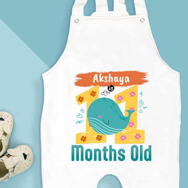 Custom Baby is 11 Months Old Monthly Birthday Dungaree Design