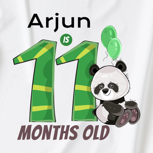 Custom Baby is 11 Months Old Cute Panda Monthly Birthday Dungaree Design