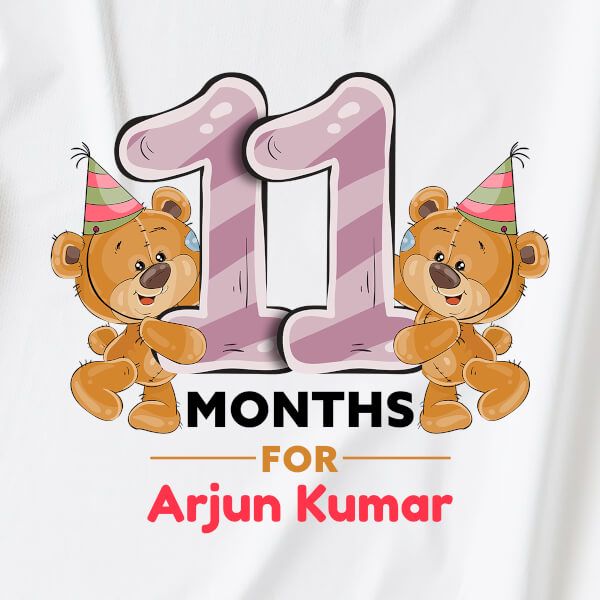 Custom 11 Months For The Baby Cute Teddy Bear Monthly Birthday Dungaree Design