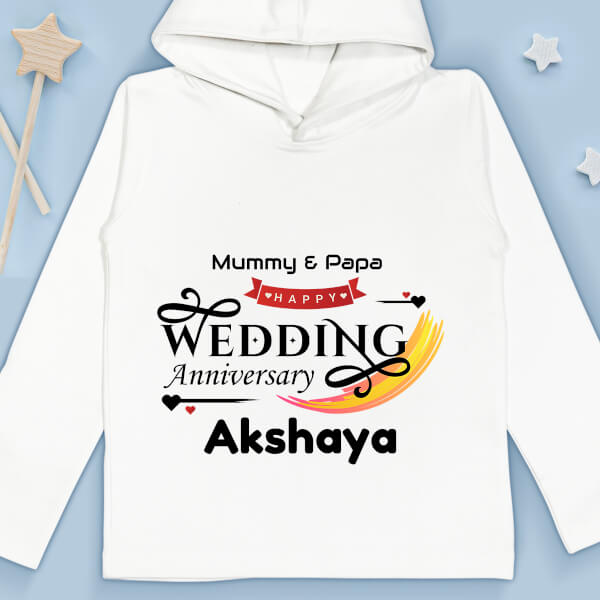 Custom Happy Wedding Anniversary Wishes From The Kid with Hearts Milestone Collection Hoodie Design