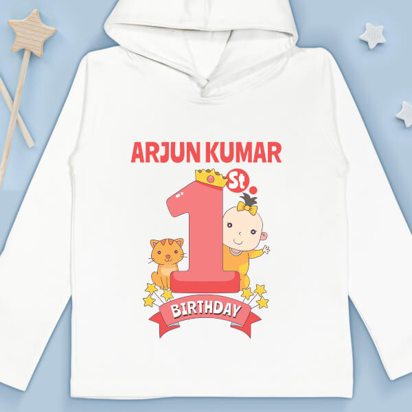 Custom 1st Birthday For The Baby with Adorable Cat Yearly Birthday Hoodie Design