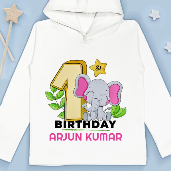 Custom 1st Birthday For The Baby with Adorable Baby Elephant Yearly Birthday Hoodie Design