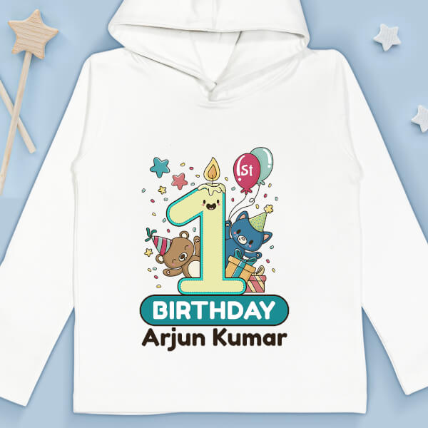 Custom 1st Birthday For The Baby with Cute Teddy Bears Yearly Birthday Hoodie Design