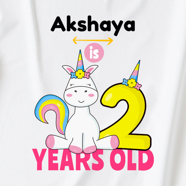 Custom Kid is 2 Years Old with Cute Unicorn Yearly Birthday Hoodie Design