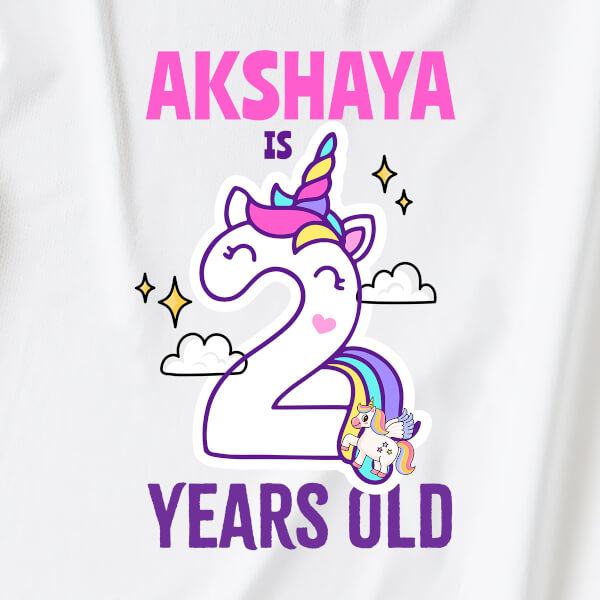 Custom Kid is 2 Years Old with Unicorns and Stars Yearly Birthday Hoodie Design