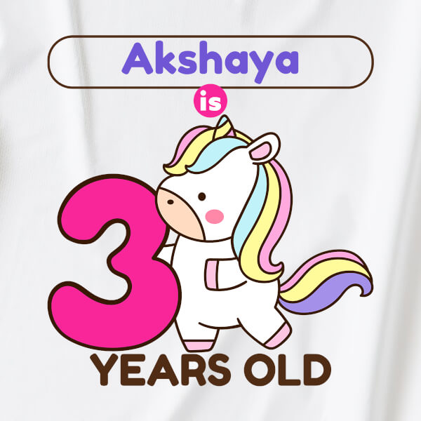 Custom Kid is 3 Years Old with Cute Unicorn Yearly Birthday Hoodie Design