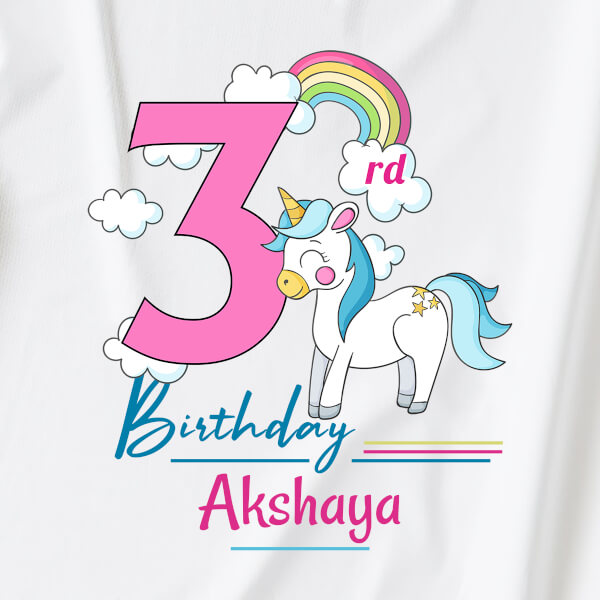 Custom 3rd Birthday of The Kid with Unicorn and Rainbow Yearly Birthday Hoodie Design