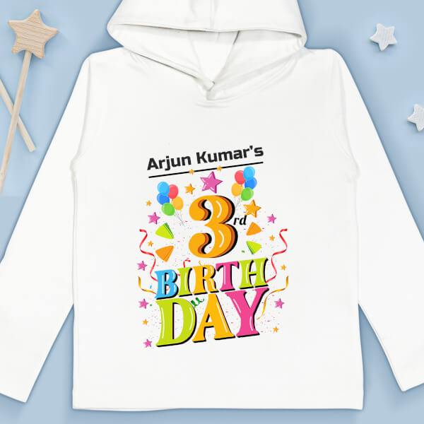 Custom 3rd Birthday of The Kid with Party Balloons Yearly Birthday Hoodie Design