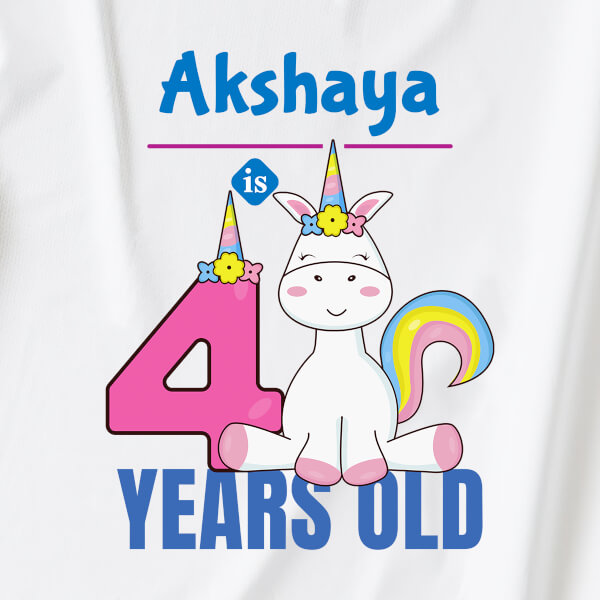 Custom Kid is 4 Years Old with Cute Unicorn Yearly Birthday Hoodie Design