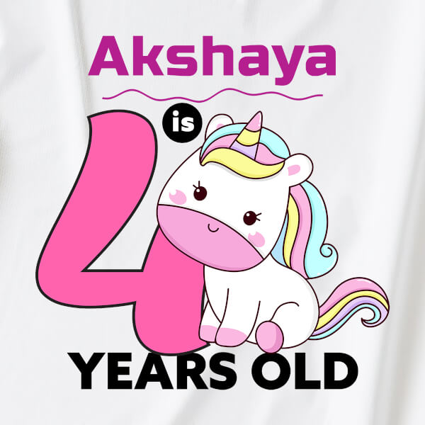 Custom Kid is 4 Years Old with Adorable Baby Unicorn Yearly Birthday Hoodie Design