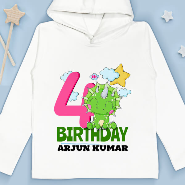 Custom 4th Birthday of The Kid with Cute Dinosaur Yearly Birthday Hoodie Design