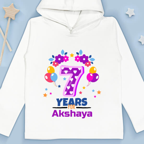 Custom 7 Years For The Kid with Flowers and Balloons Yearly Birthday Hoodie Design