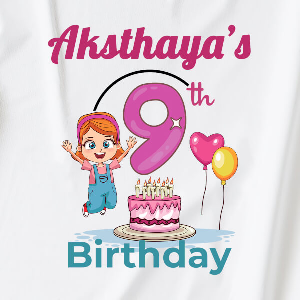 Custom 9th Birthday of The Kid with Cake and Balloons Yearly Birthday Hoodie Design