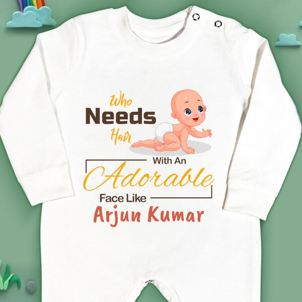 Custom Who Needs Hair With An Adorable Face Like Mine Milestone Collection Jumpsuit Design