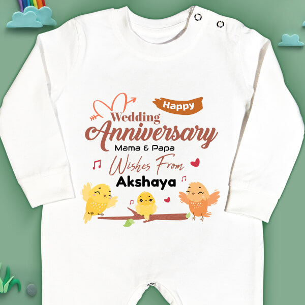 Custom Happy Wedding Anniversary Wishes From The Kid with Adorable Singing Birds Milestone Collection Jumpsuit Design