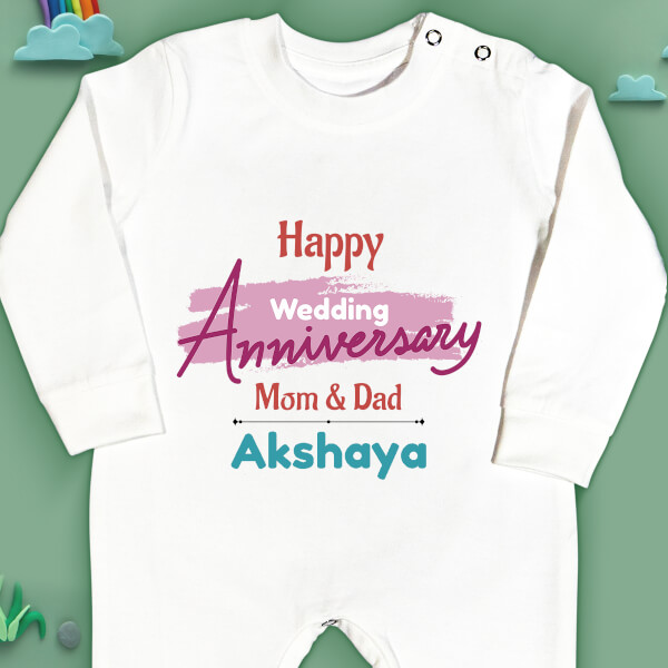 Custom Paint Brush Styled Happy Wedding Anniversary Wishes From The Kid Milestone Collection Jumpsuit Design