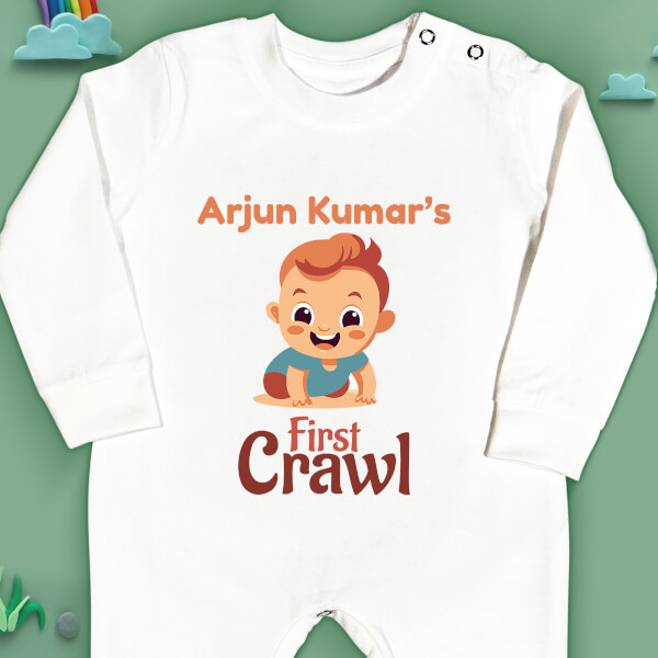 Custom First Crawl of The Baby Milestone Collection Jumpsuit Design