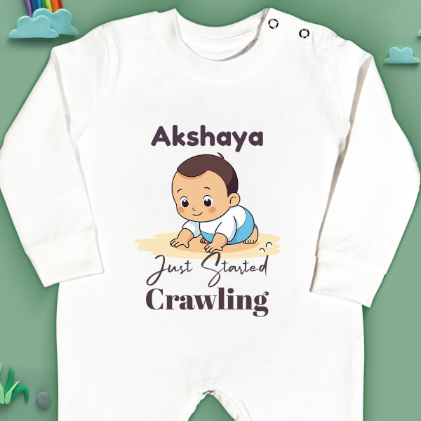 Custom Just Started Crawling Milestone Collection Jumpsuit Design