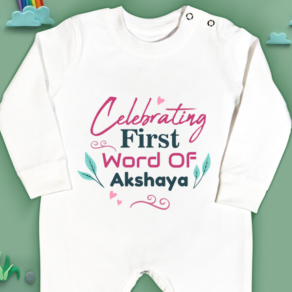 Custom Celebrating First Word of The Baby Milestone Collection Jumpsuit Design