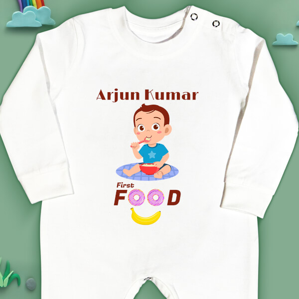 Custom First Food For The Baby Milestone Collection Jumpsuit Design
