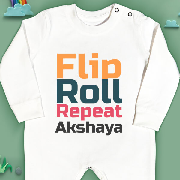 Custom Flip Roll Repeat Text Only Milestone Collection Jumpsuit Design