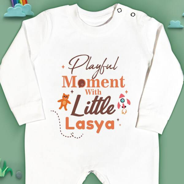 Custom Playful Moment with Little Baby Milestone Collection Jumpsuit Design