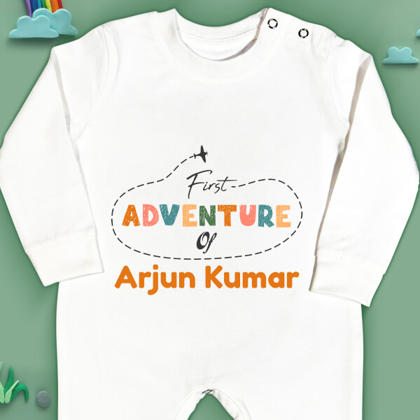 Custom First Adventure of The Baby Milestone Collection Jumpsuit Design