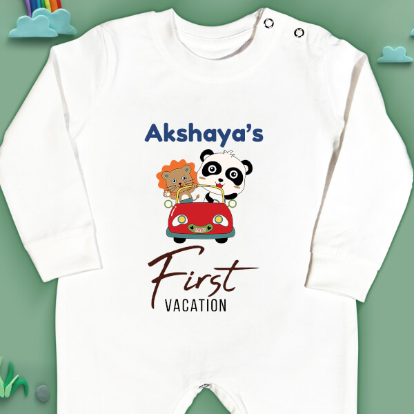 Custom First Vacation of The Baby Milestone Collection Jumpsuit Design