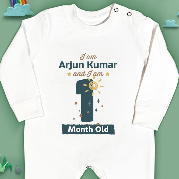 Custom I Am 1 Month Old Baby Monthly Birthday Jumpsuit Design