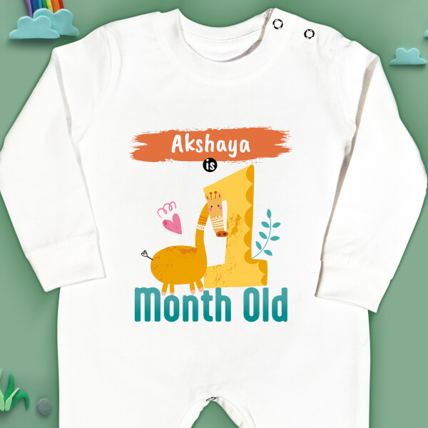 Custom Baby is 1 Month Old Monthly Birthday Jumpsuit Design