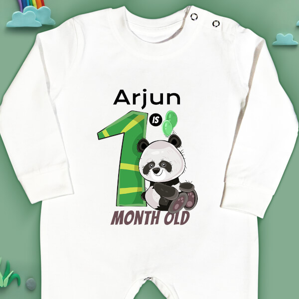 Custom Baby is 1 Month Old Cute Panda Monthly Birthday Jumpsuit Design