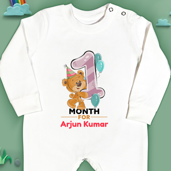 Custom 1 Month For The Baby Cute Teddy Bear Monthly Birthday Jumpsuit Design