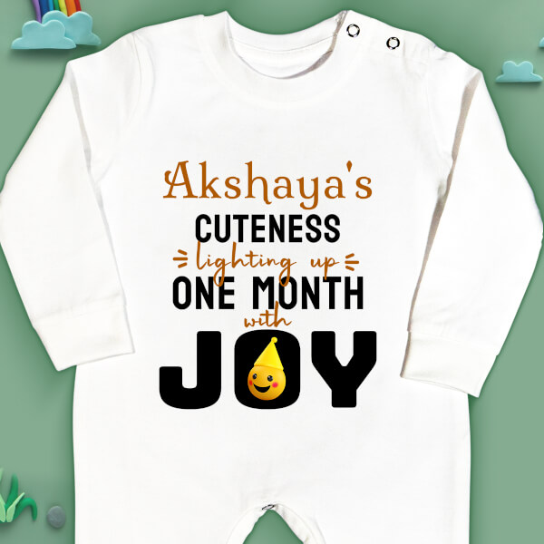 Custom Cuteness Lighting Up with Joy and 1 Month For The Kid Monthly Birthday Jumpsuit Design