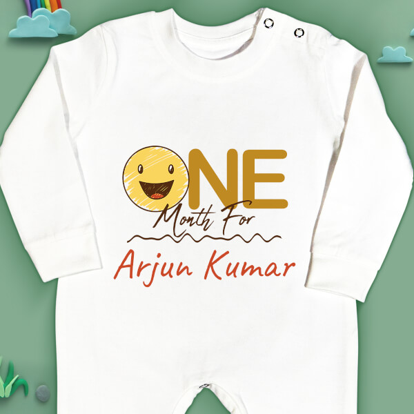 Custom One Month For The Kid with Smiley Face Monthly Birthday Jumpsuit Design