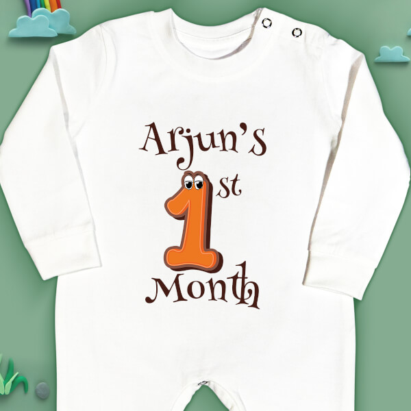 Custom 1st Month of The Baby with Joyful Eyes Monthly Birthday Jumpsuit Design