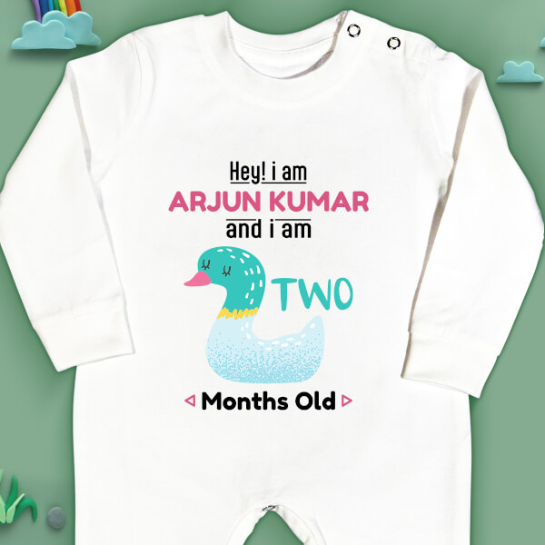Custom Hey I Am 2 Months Old Baby Monthly Birthday Jumpsuit Design