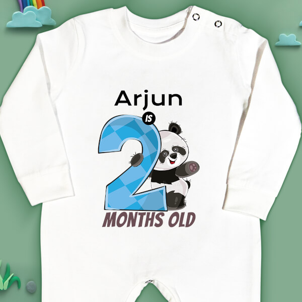 Custom Baby is 2 Months Old Cute Panda Monthly Birthday Jumpsuit Design