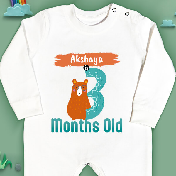 Custom Baby is 3 Months Old Monthly Birthday Jumpsuit Design